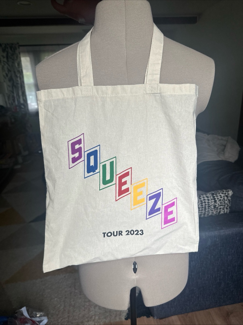Squeeze Cream Canvas Tote with Rainbow Lettering